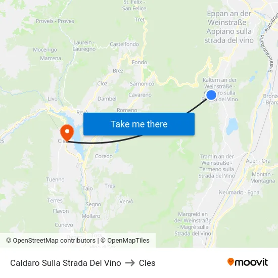 Caldaro Sulla Strada Del Vino to Cles map
