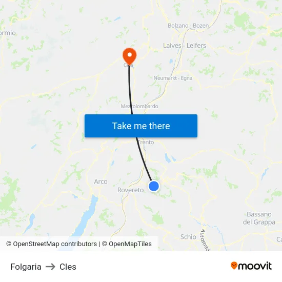 Folgaria to Cles map
