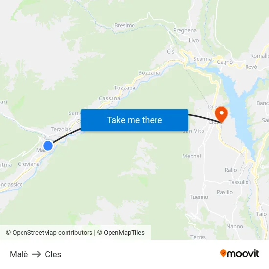 Malè to Cles map