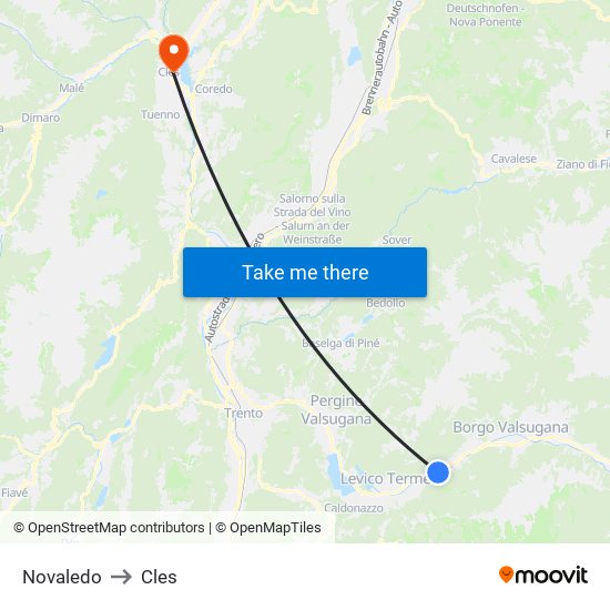 Novaledo to Cles map
