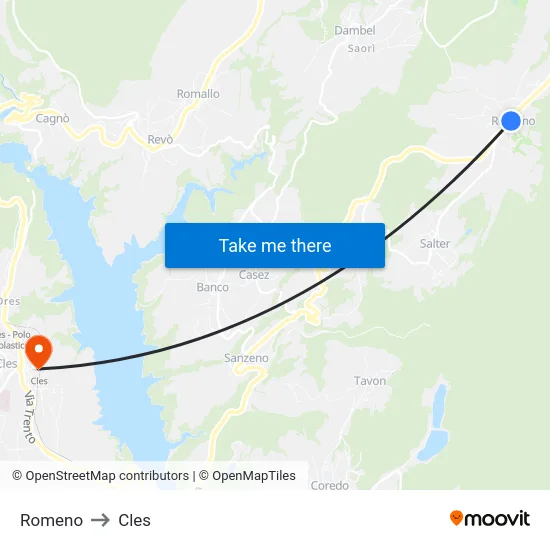 Romeno to Cles map