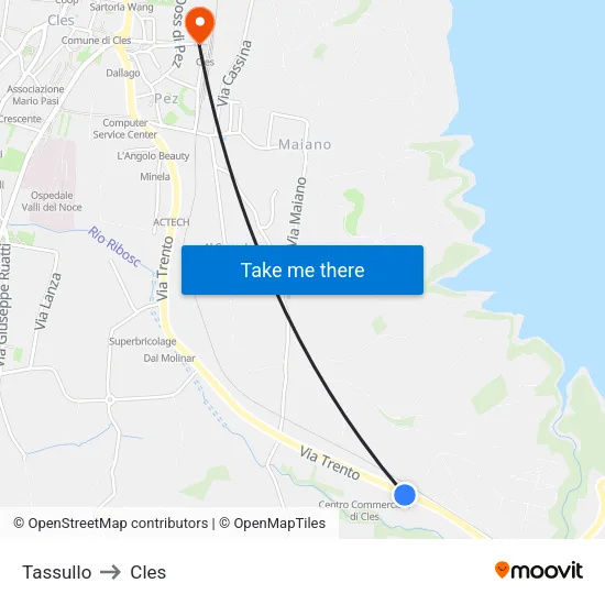 Tassullo to Cles map