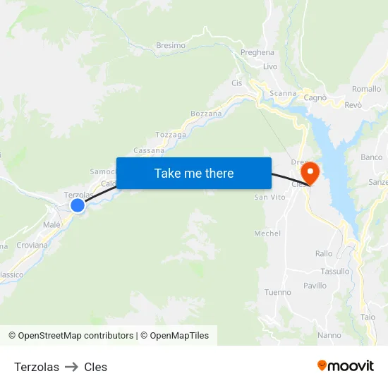 Terzolas to Cles map