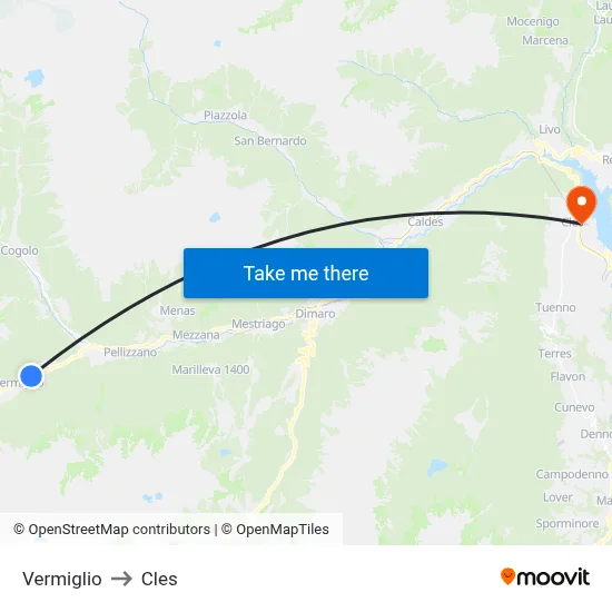 Vermiglio to Cles map
