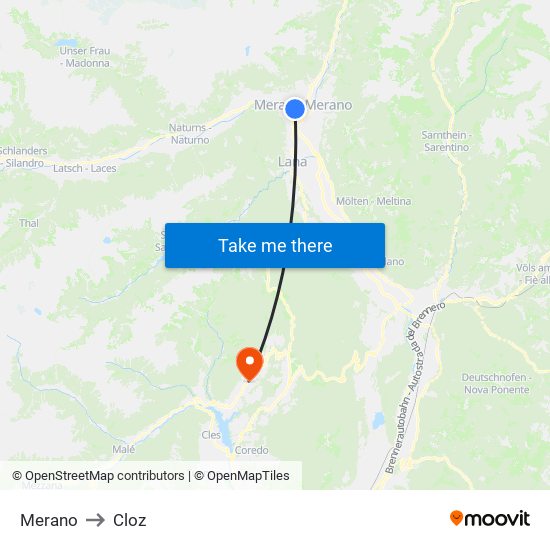 Merano to Cloz map