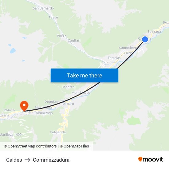 Caldes to Commezzadura map