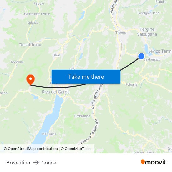 Bosentino to Concei map
