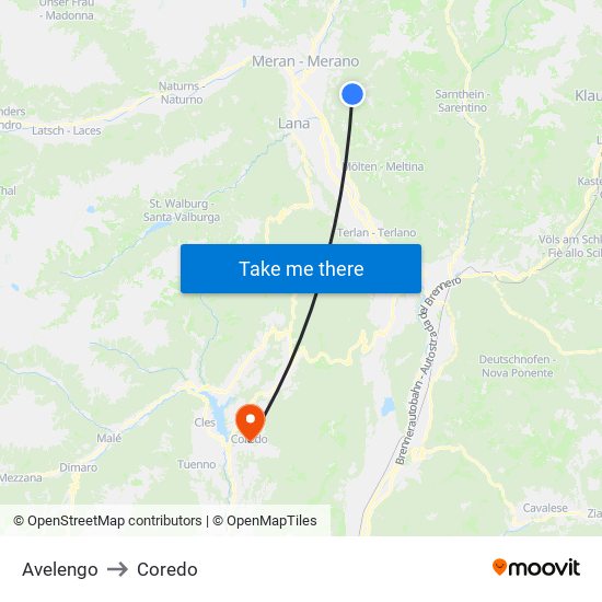 Avelengo to Coredo map