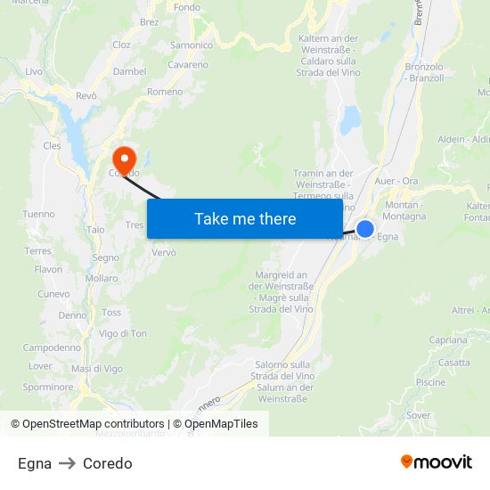 Egna to Coredo map