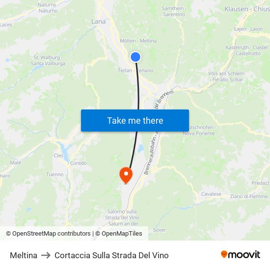 Meltina to Cortaccia Sulla Strada Del Vino map