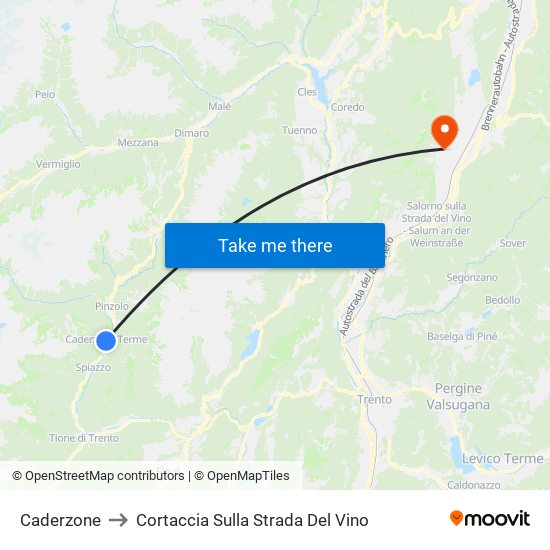 Caderzone to Cortaccia Sulla Strada Del Vino map