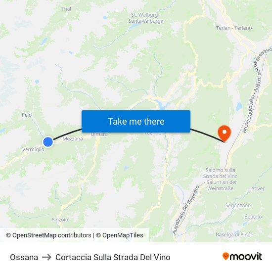 Ossana to Cortaccia Sulla Strada Del Vino map