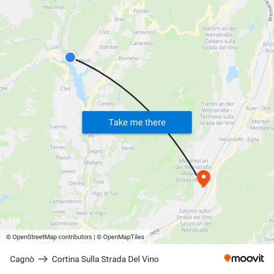 Cagnò to Cortina Sulla Strada Del Vino map