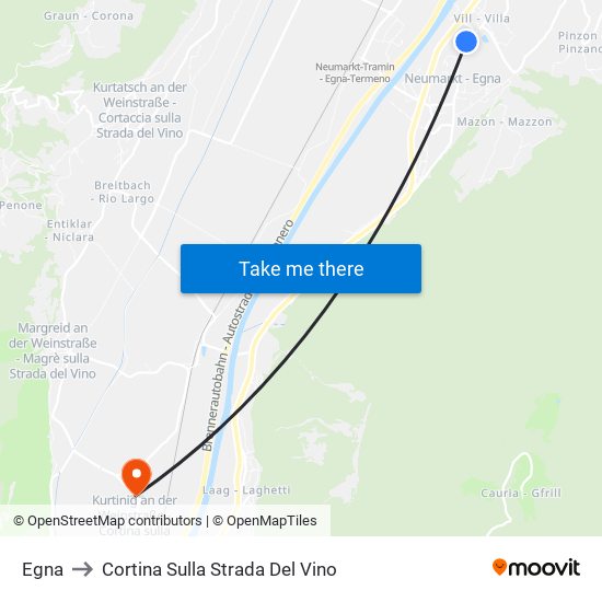 Egna to Cortina Sulla Strada Del Vino map