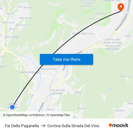 Fai Della Paganella to Cortina Sulla Strada Del Vino map