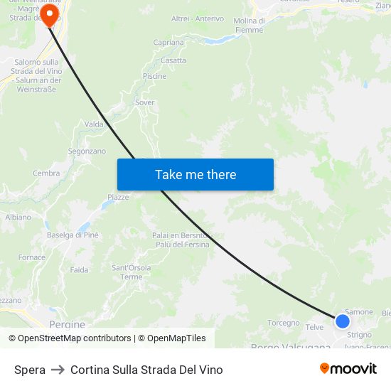 Spera to Cortina Sulla Strada Del Vino map