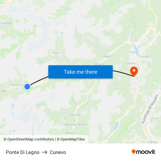 Ponte Di Legno to Cunevo map