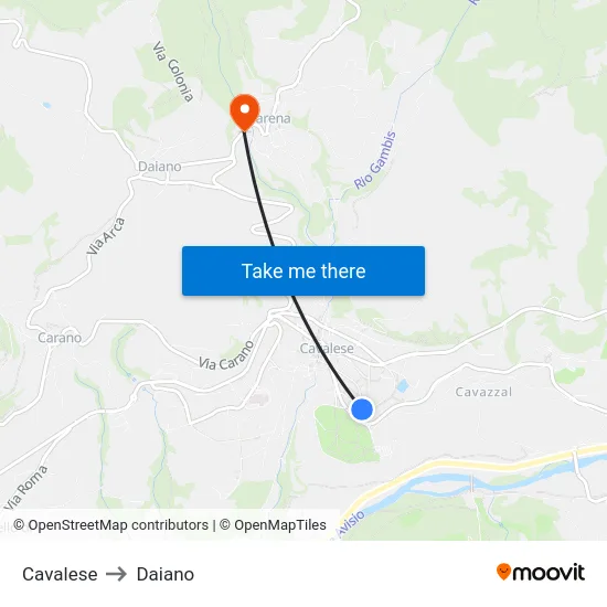 Cavalese to Daiano map