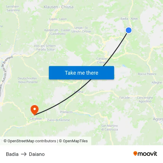 Badia to Daiano map