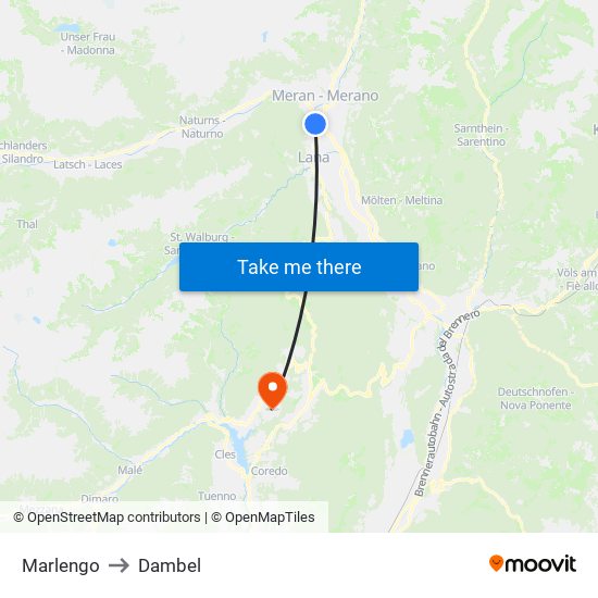 Marlengo to Dambel map