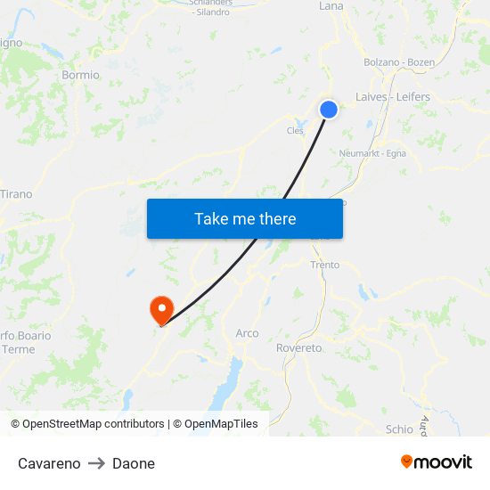 Cavareno to Daone map