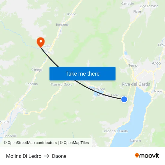 Molina Di Ledro to Daone map