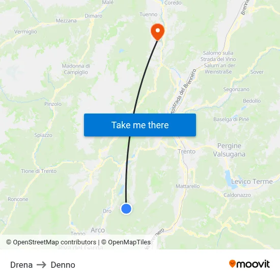 Drena to Denno map