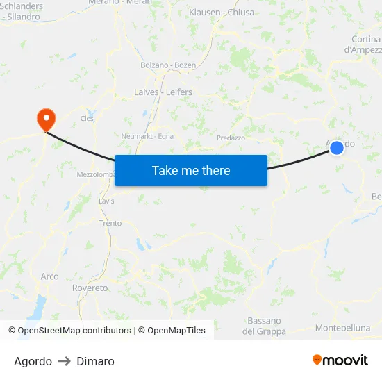 Agordo to Dimaro map