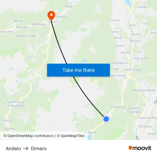 Andalo to Dimaro map