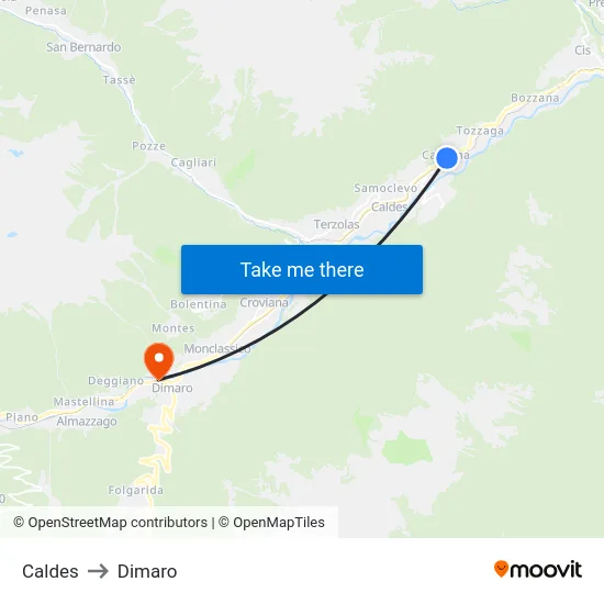 Caldes to Dimaro map