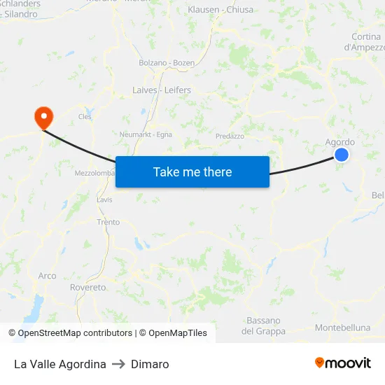 La Valle Agordina to Dimaro map