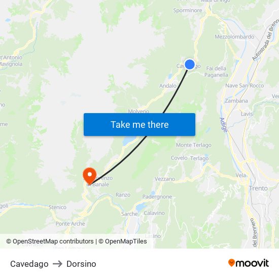 Cavedago to Dorsino map