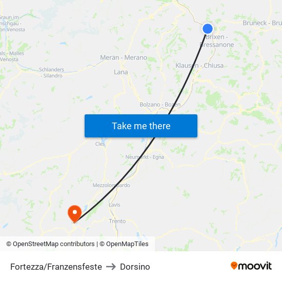 Fortezza/Franzensfeste to Dorsino map