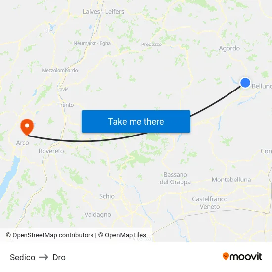 Sedico to Dro map