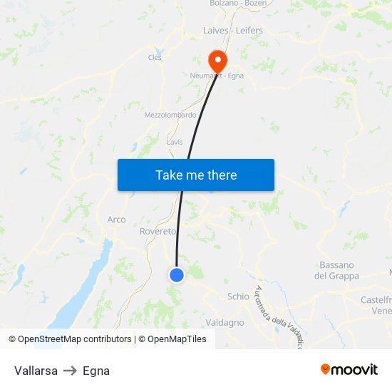 Vallarsa to Egna map