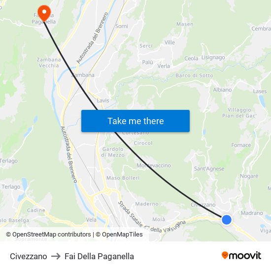 Civezzano to Fai Della Paganella map