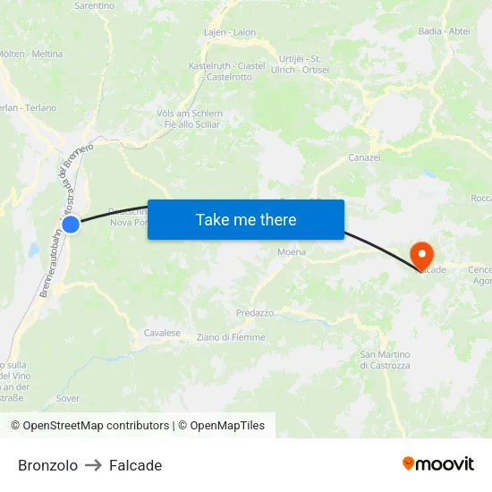 Bronzolo to Falcade map