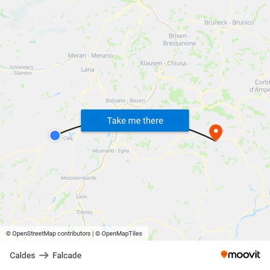 Caldes to Falcade map