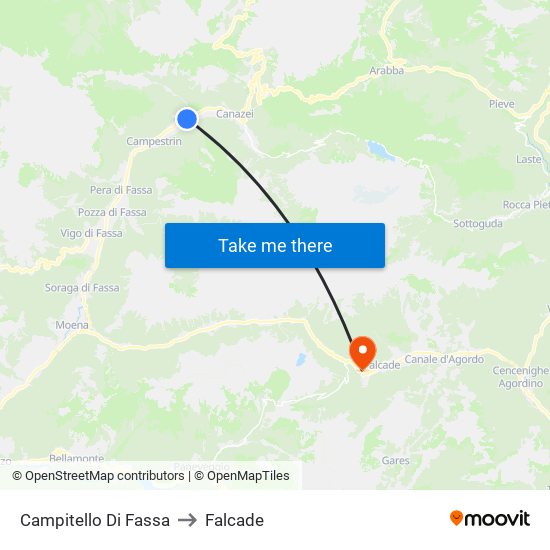 Campitello Di Fassa to Falcade map