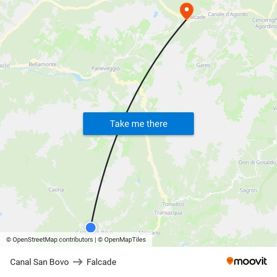 Canal San Bovo to Falcade map