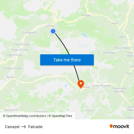 Canazei to Falcade map