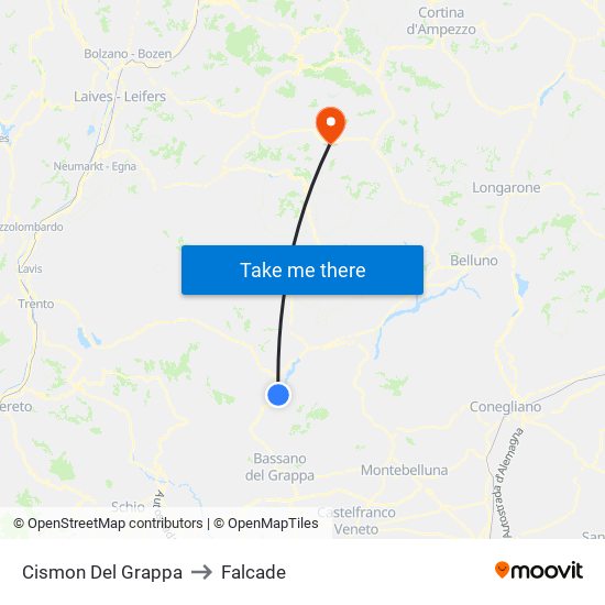 Cismon Del Grappa to Falcade map