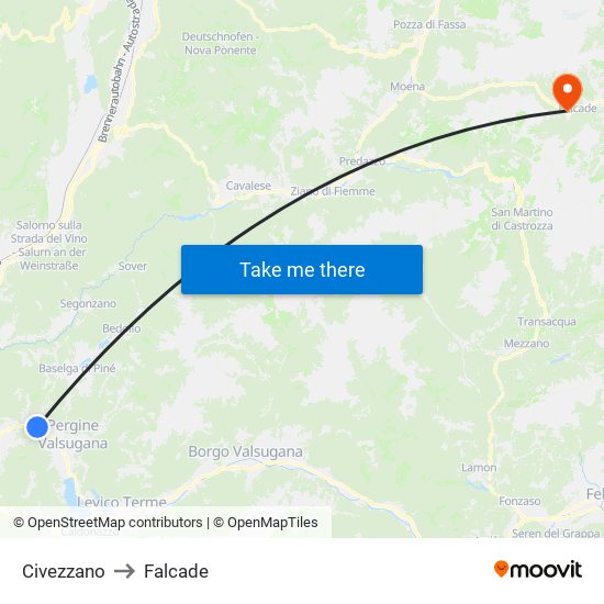 Civezzano to Falcade map