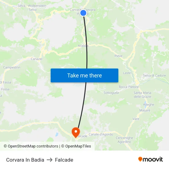 Corvara In Badia to Falcade map