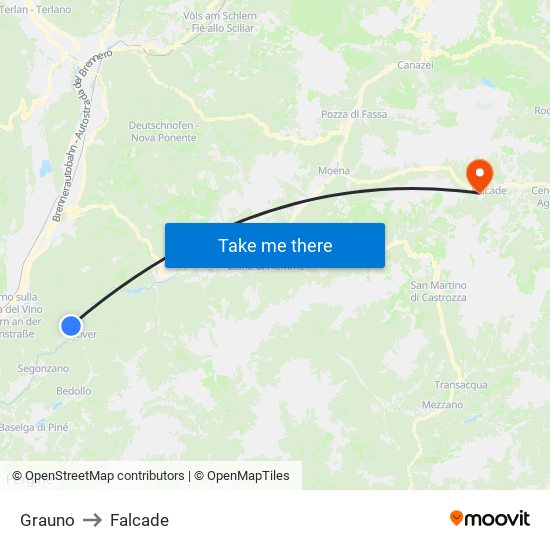 Grauno to Falcade map