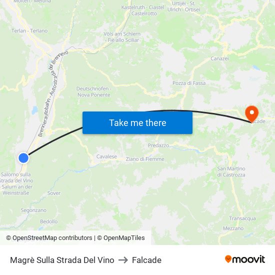 Magrè Sulla Strada Del Vino to Falcade map