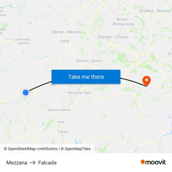 Mezzana to Falcade map