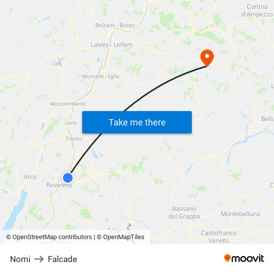 Nomi to Falcade map