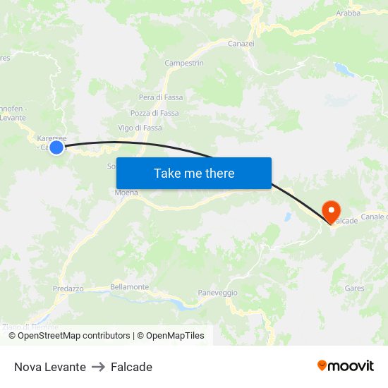 Nova Levante to Falcade map