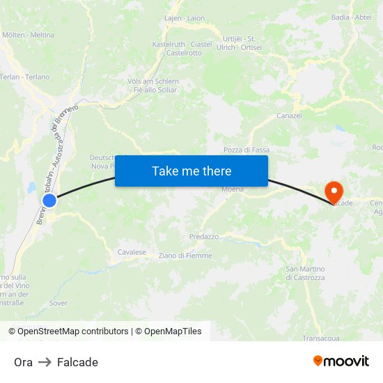 Ora to Falcade map